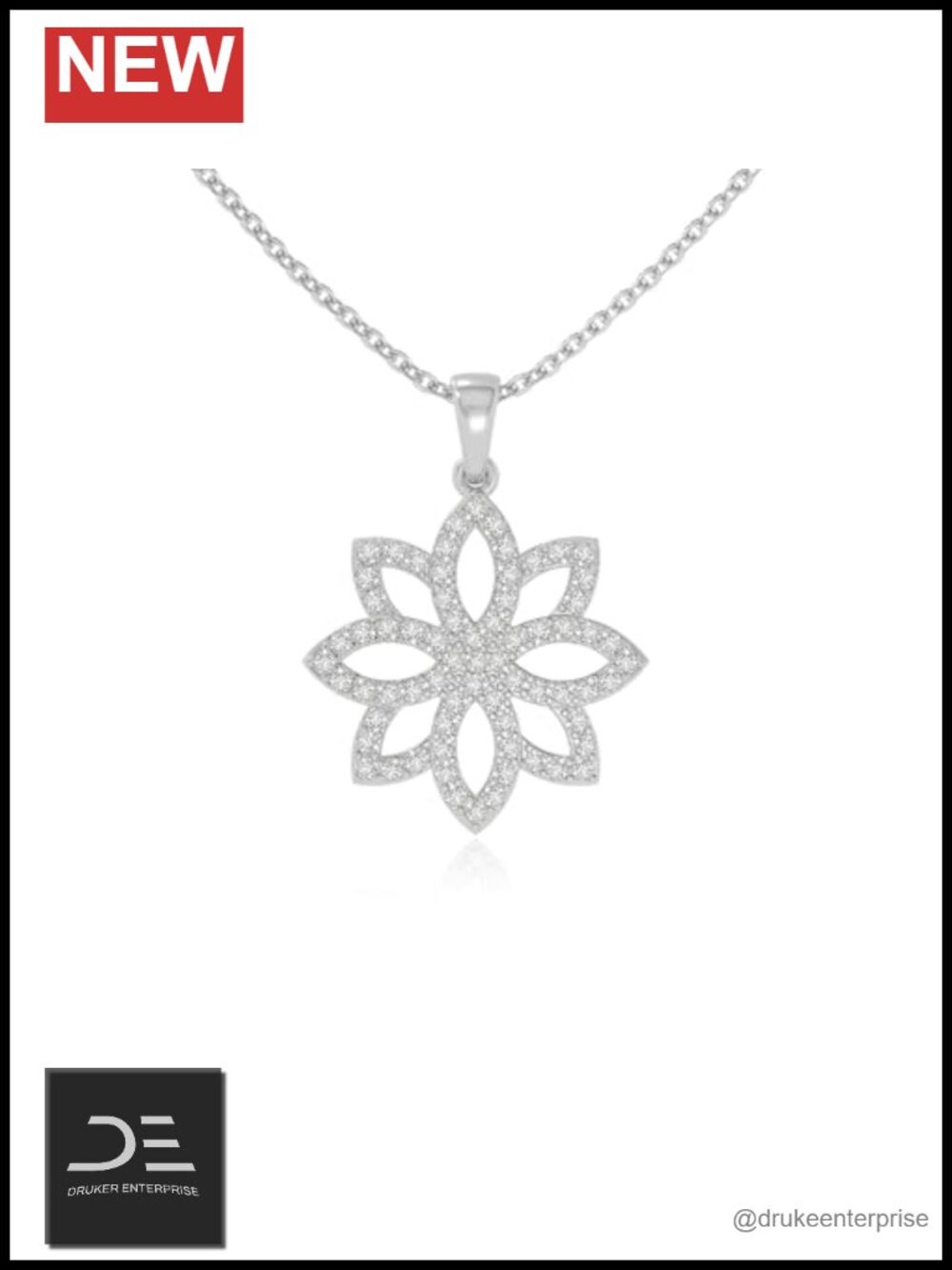 Moissanite Flower Pendant Necklace Sterling Silver 18K Gold Vermeil